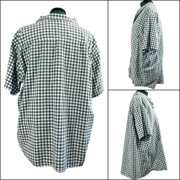 Columbia Men's Short Sleeve Button Up Shirt XXL Green White Check Gingham Plaid - Picture 2 of 14